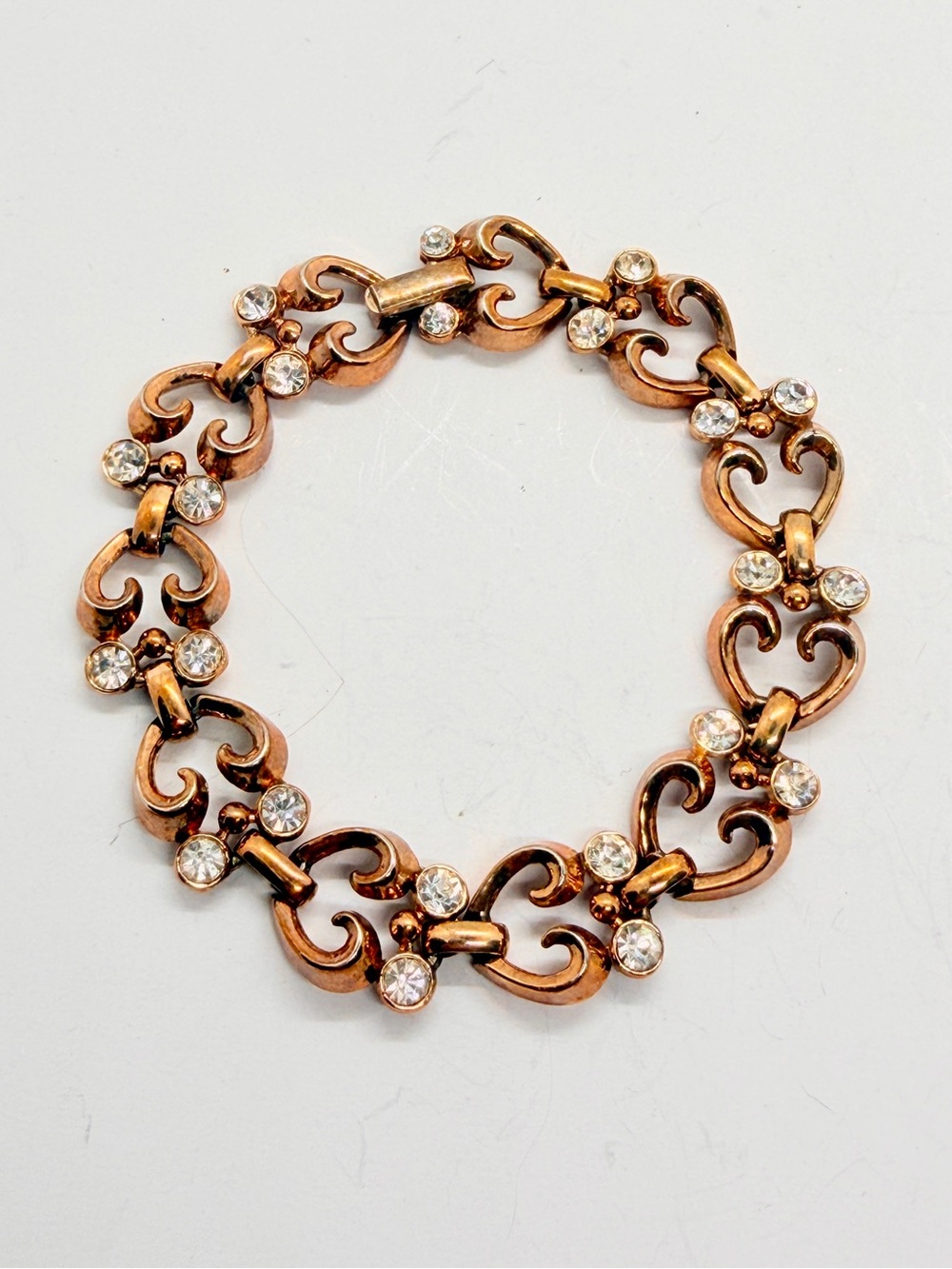 Vintage 40s Trifari Alfred Phillips Rhinestone Link Bracelet Queen of Hearts 7”